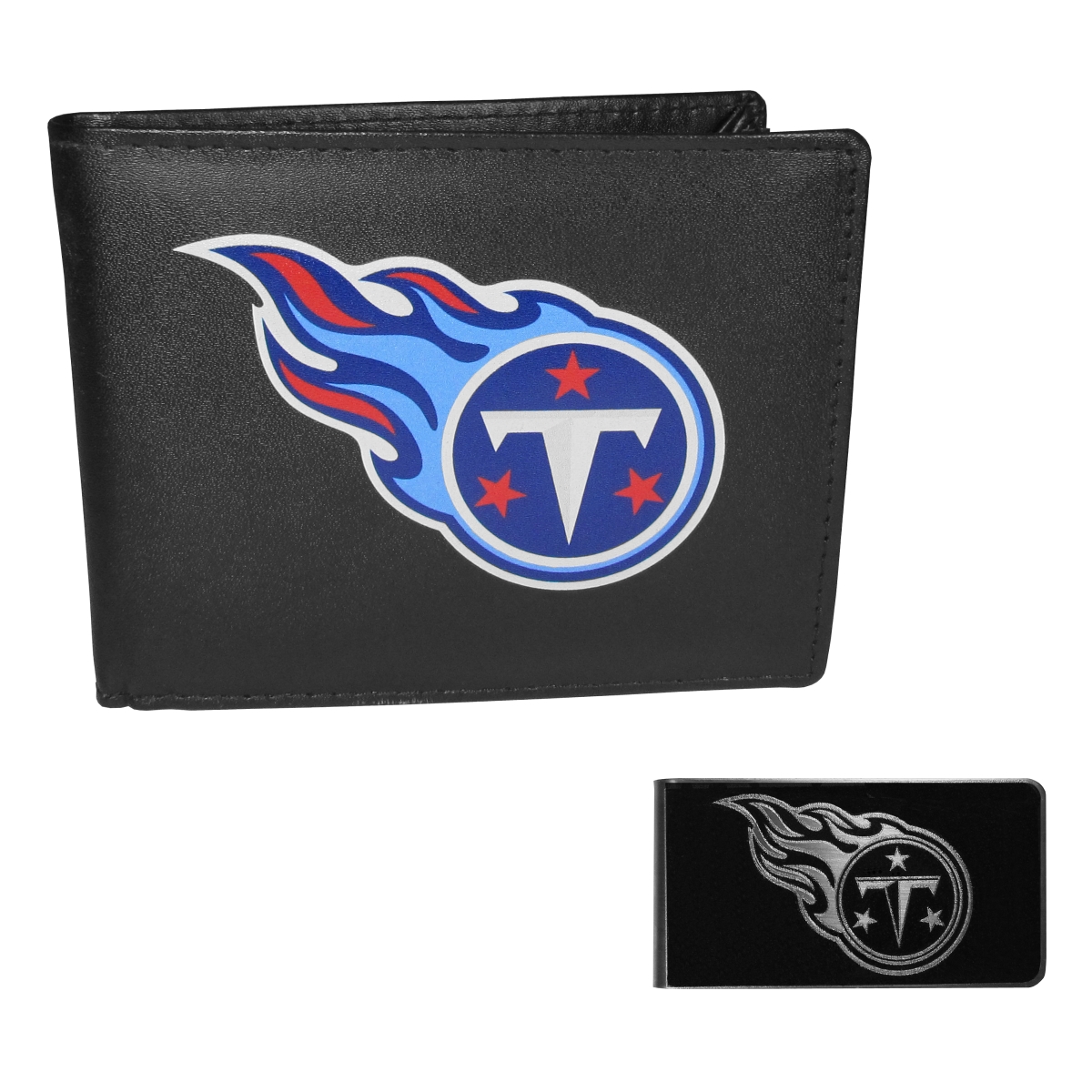 Siskiyou FBIL185BKM Male NFL Tennessee Titans Bi-fold Wallet & Black Money Clip - One Size