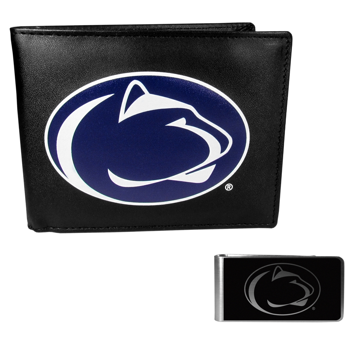 Siskiyou CLBF27BKM Male NCAA Penn State Nittany Lions Leather Bi-fold Wallet & Black Money Clip - One Size