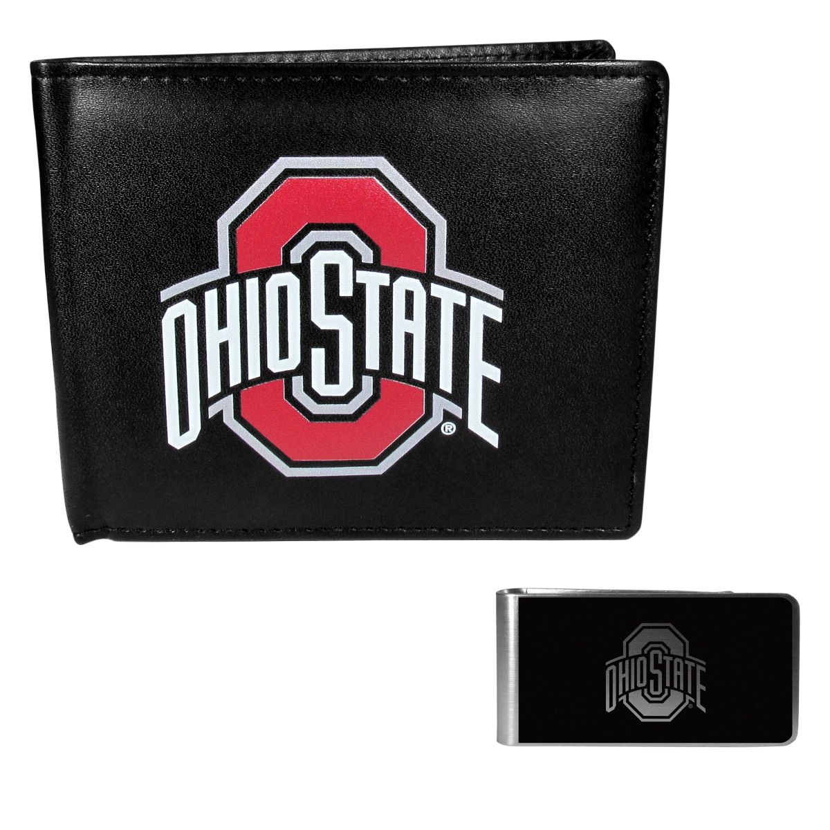 Siskiyou CLBF38BKM Male NCAA Ohio State Buckeyes Leather Bi-fold Wallet & Black Money Clip - One Size