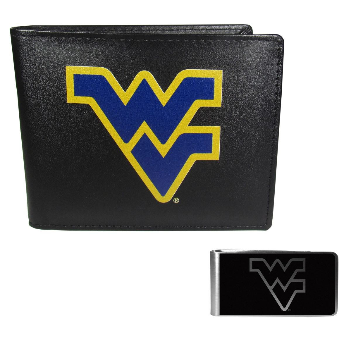 Siskiyou CLBF60BKM Unisex NCAA West Virginia Mountaineers Leather Bi-fold Wallet & Black Money Clip