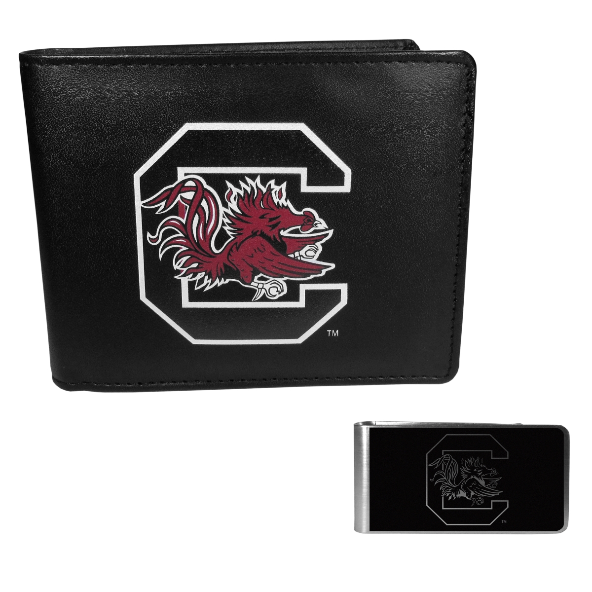 Siskiyou CLBF63BKM Unisex NCAA South Carolina Gamecocks Leather Bi-fold Wallet & Black Money Clip
