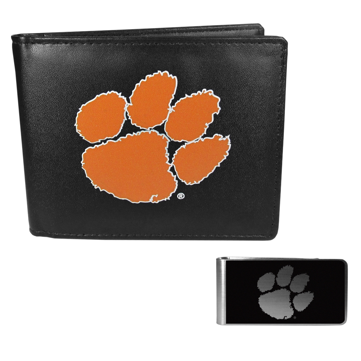 Siskiyou CLBF69BKM Unisex NCAA Clemson Tigers Leather Bi-fold Wallet & Black Money Clip