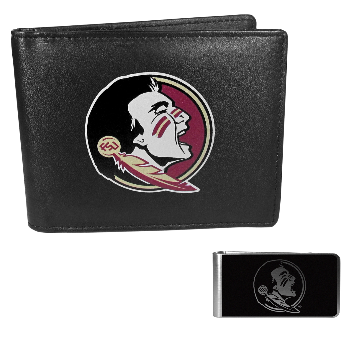 Siskiyou CLBF7BKM Male NCAA Florida State Seminoles Leather Bi-fold Wallet & Black Money Clip - One Size