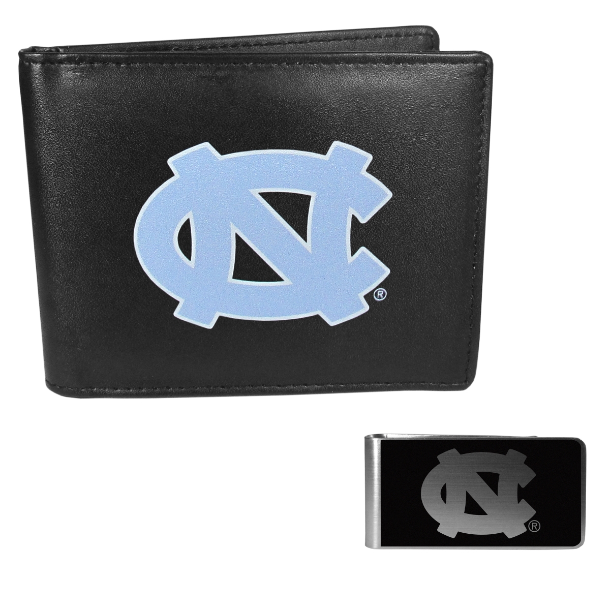 Siskiyou CLBF9BKM Unisex NCAA North Carolina Tar Heels Leather Bi-fold Wallet & Black Money Clip