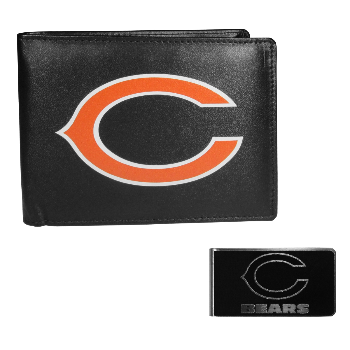 Siskiyou FLBF005BKM Male NFL Chicago Bears Leather Bi-fold Wallet & Black Money Clip - One Size