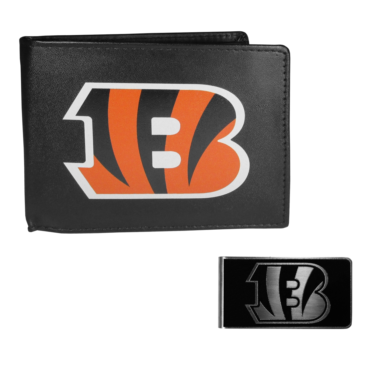 Siskiyou FLBF010BKM Unisex NFL Cincinnati Bengals Leather Bi-fold Wallet & Black Money Clip