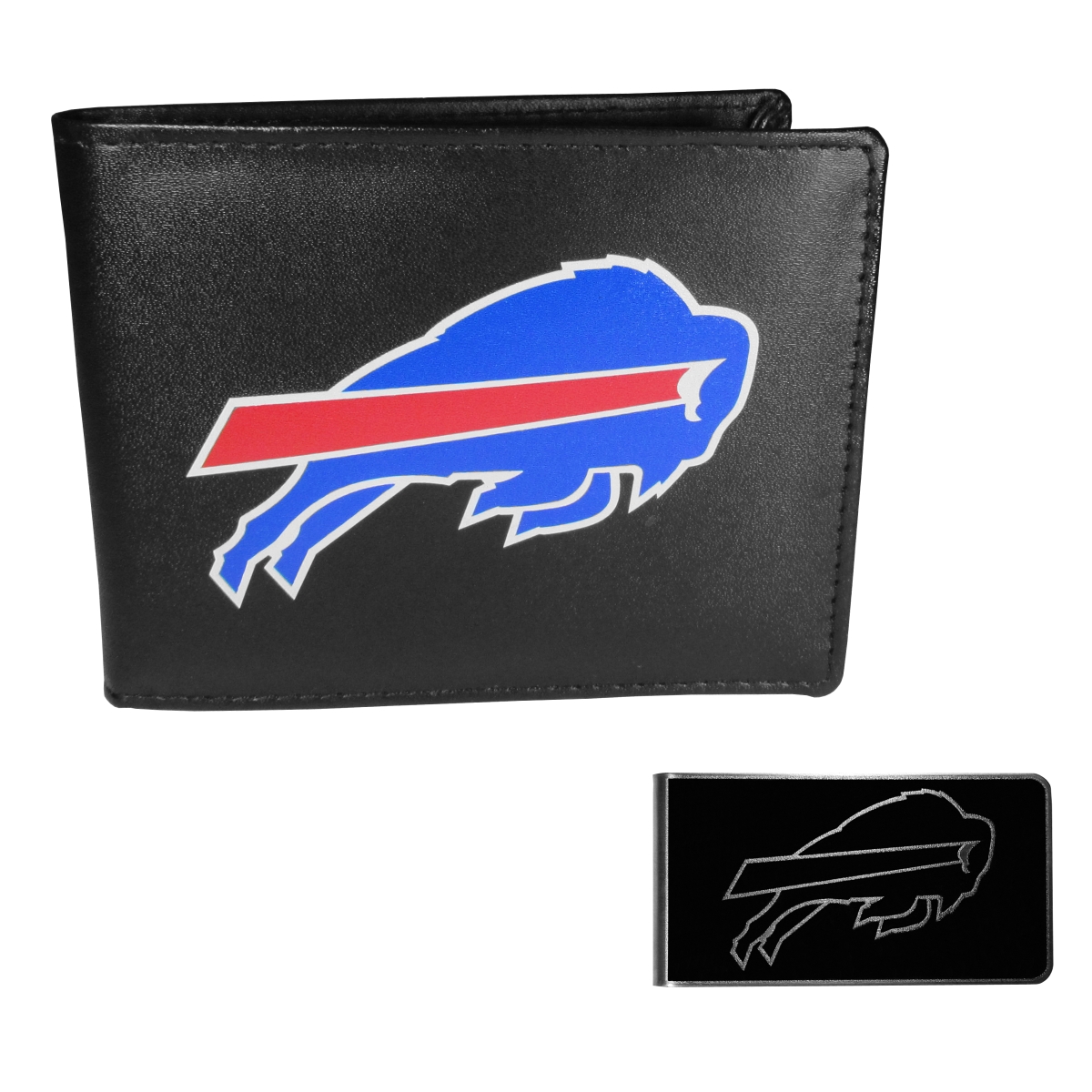 Siskiyou FLBF015BKM Male NFL Buffalo Bills Leather Bi-fold Wallet & Black Money Clip - One Size