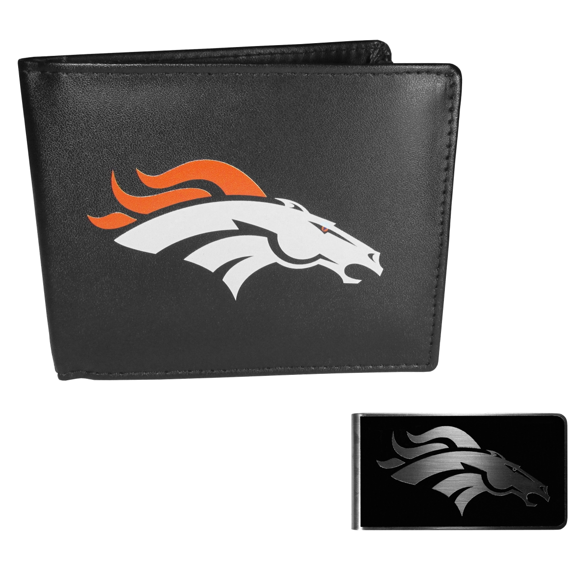 Siskiyou FLBF020BKM Unisex NFL Denver Broncos Leather Bi-fold Wallet & Black Money Clip