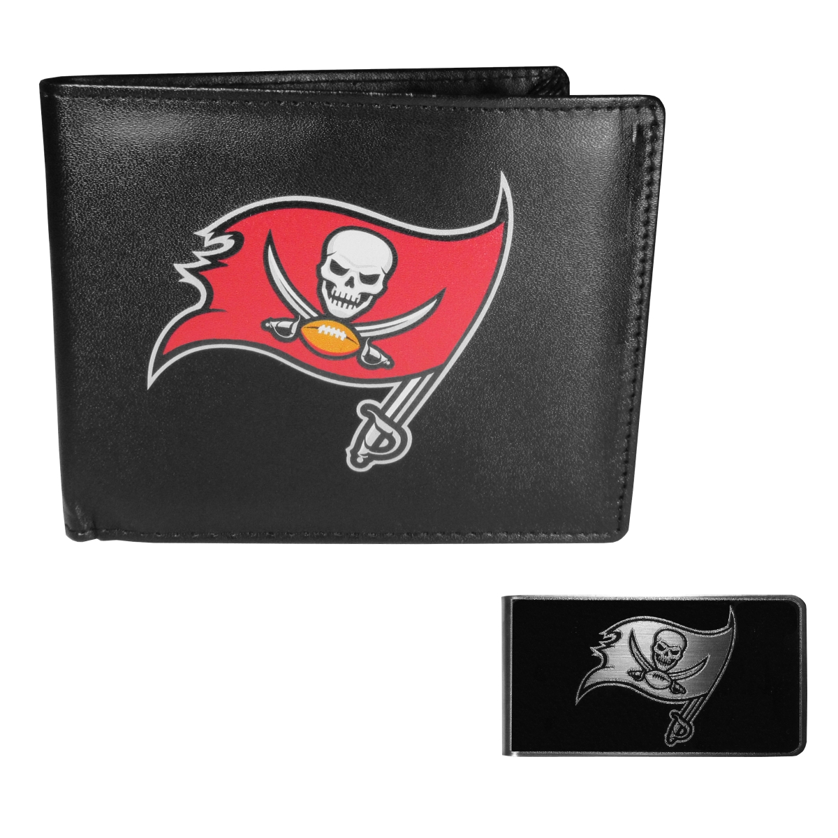 Siskiyou FLBF030BKM Unisex NFL Tampa Bay Buccaneers Leather Bi-fold Wallet & Black Money Clip