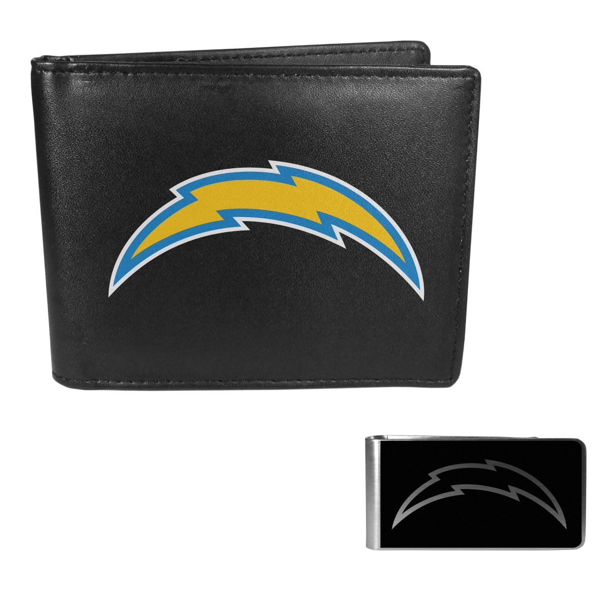 Siskiyou FLBF040BKM Unisex NFL Los Angeles Chargers Leather Bi-fold Wallet & Black Money Clip
