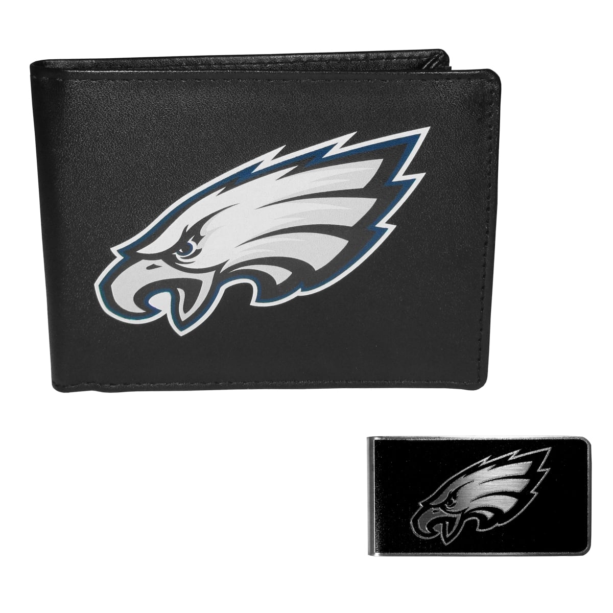 Siskiyou FLBF065BKM Male NFL Philadelphia Eagles Leather Bi-fold Wallet & Black Money Clip - One Size