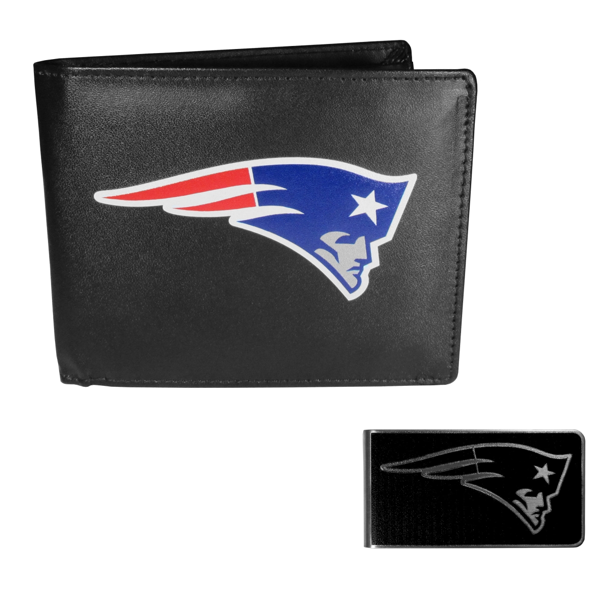 Siskiyou FLBF120BKM Unisex NFL New England Patriots Leather Bi-fold Wallet & Black Money Clip