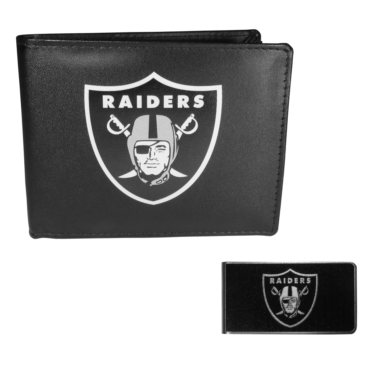 Siskiyou FLBF125BKM Male NFL Las Vegas Raiders Leather Bi-fold Wallet & Black Money Clip - One Size
