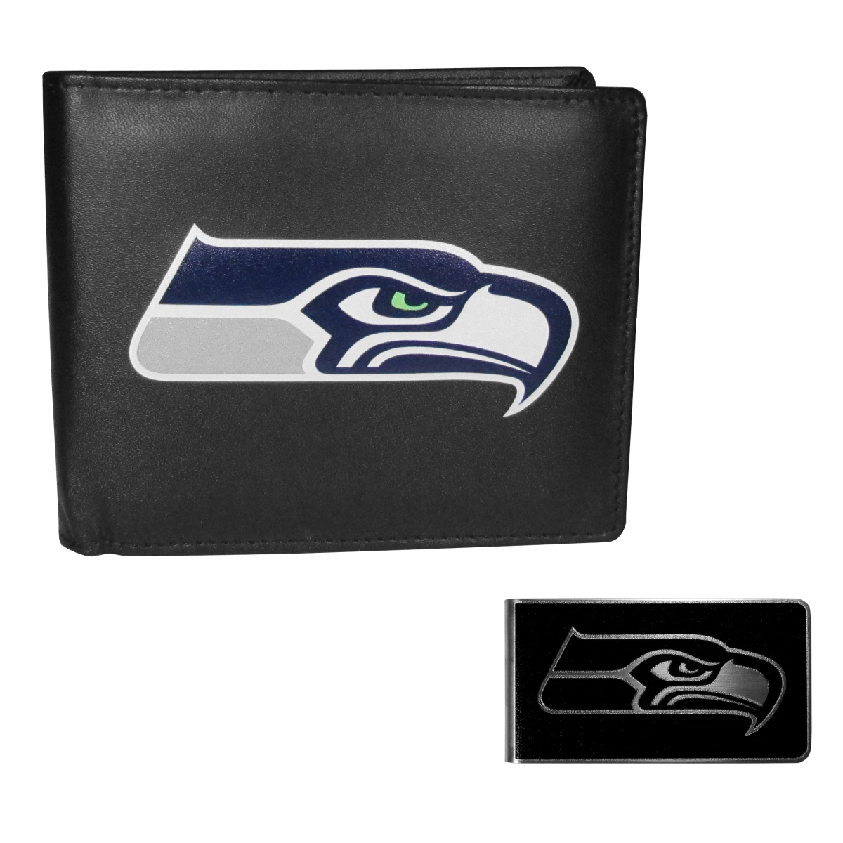 Siskiyou FLBF155BKM Unisex NFL Seattle Seahawks Leather Bi-fold Wallet & Black Money Clip