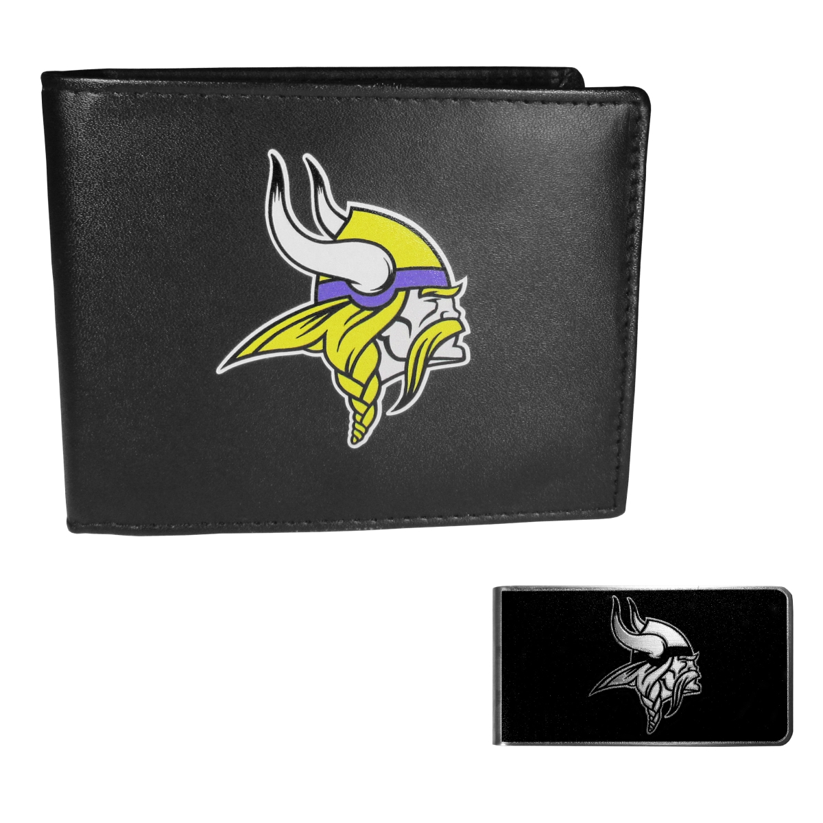 Siskiyou FLBF165BKM Unisex NFL Minnesota Vikings Leather Bi-fold Wallet & Black Money Clip