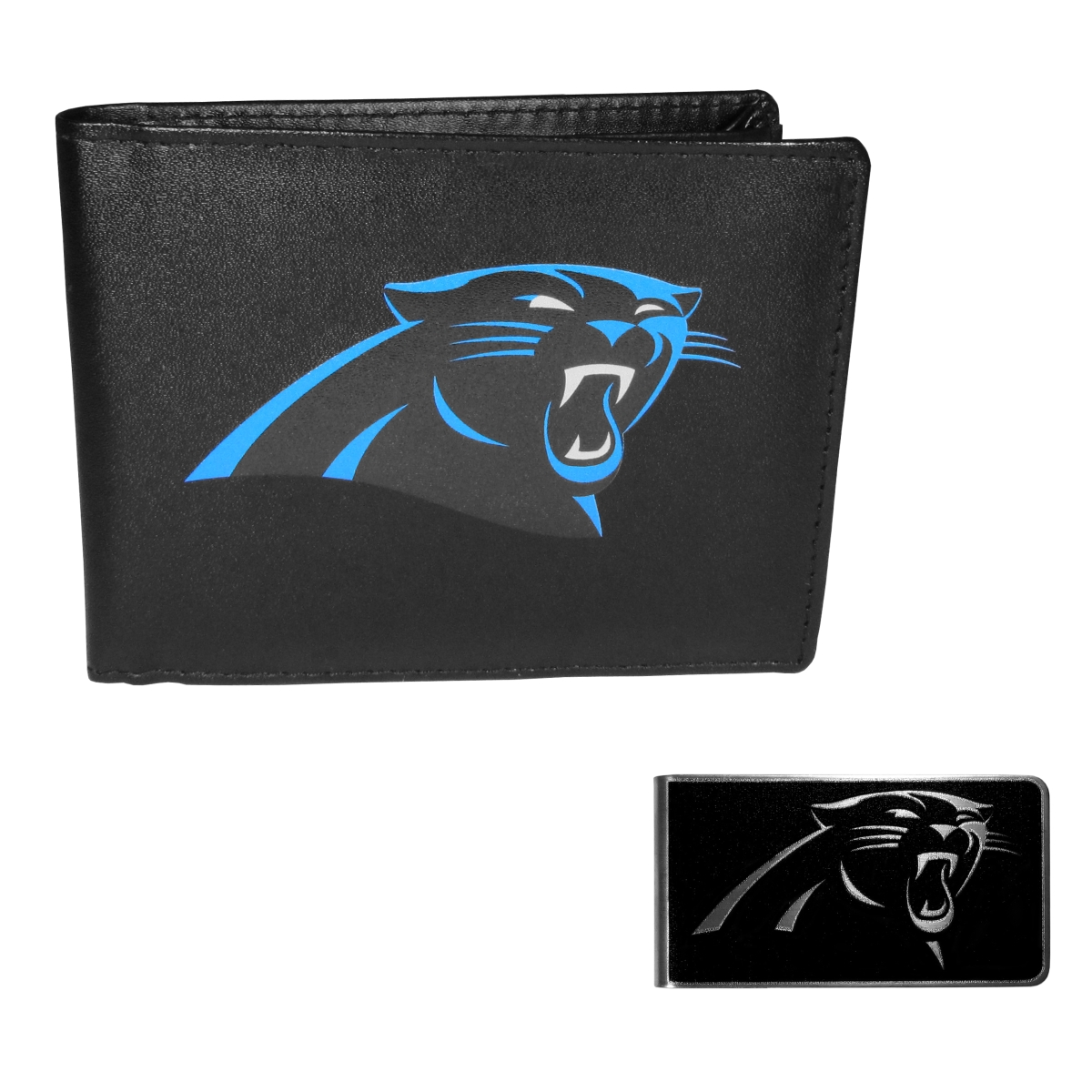 Siskiyou FLBF170BKM Male NFL Carolina Panthers Leather Bi-fold Wallet & Black Money Clip - One Size
