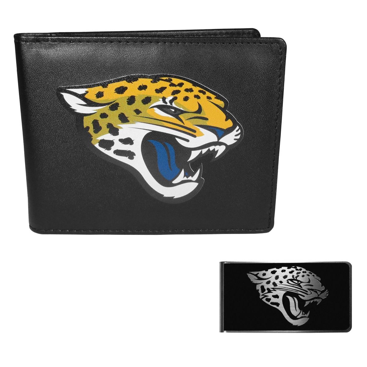 Siskiyou FLBF175BKM Unisex NFL Jacksonville Jaguars Leather Bi-fold Wallet & Black Money Clip