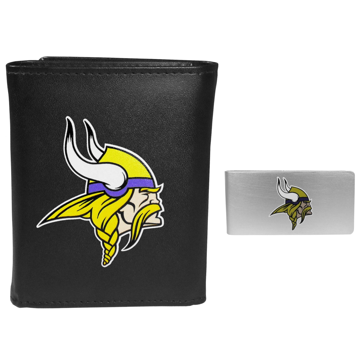 Siskiyou FLTR165BMP Male NFL Minnesota Vikings Leather Tri-fold Wallet & Money Clip