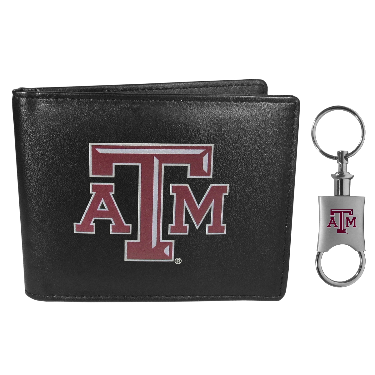 Siskiyou  NCAA Texas A & M Aggies Bi-fold Wallet & Valet Key Chain - Black - One Size