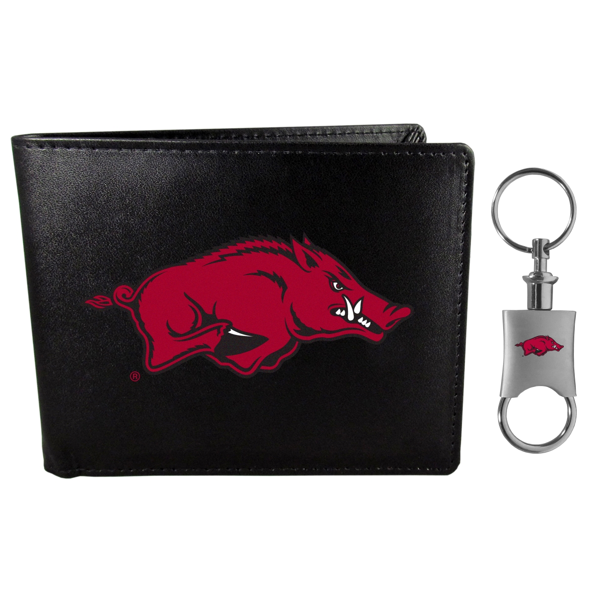 Siskiyou CLBF12KPV Unisex NCAA Arkansas Razorbacks Leather Bi-fold Wallet & Valet Key Chain