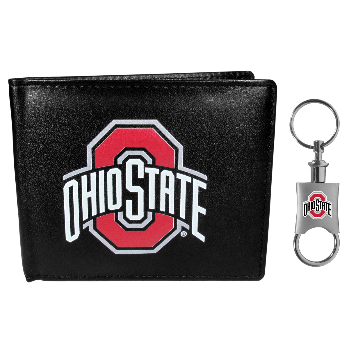 Siskiyou CLBF38KPV Unisex NCAA Ohio State Buckeyes Leather Bi-fold Wallet & Valet Key Chain