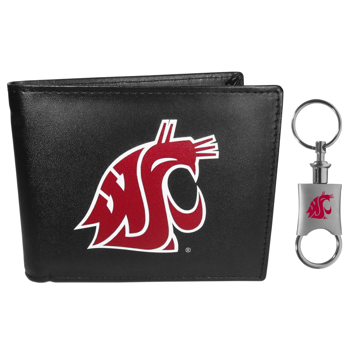 Siskiyou CLBF71KPV Unisex NCAA Washington State Cougars Leather Bi-fold Wallet & Valet Key Chain