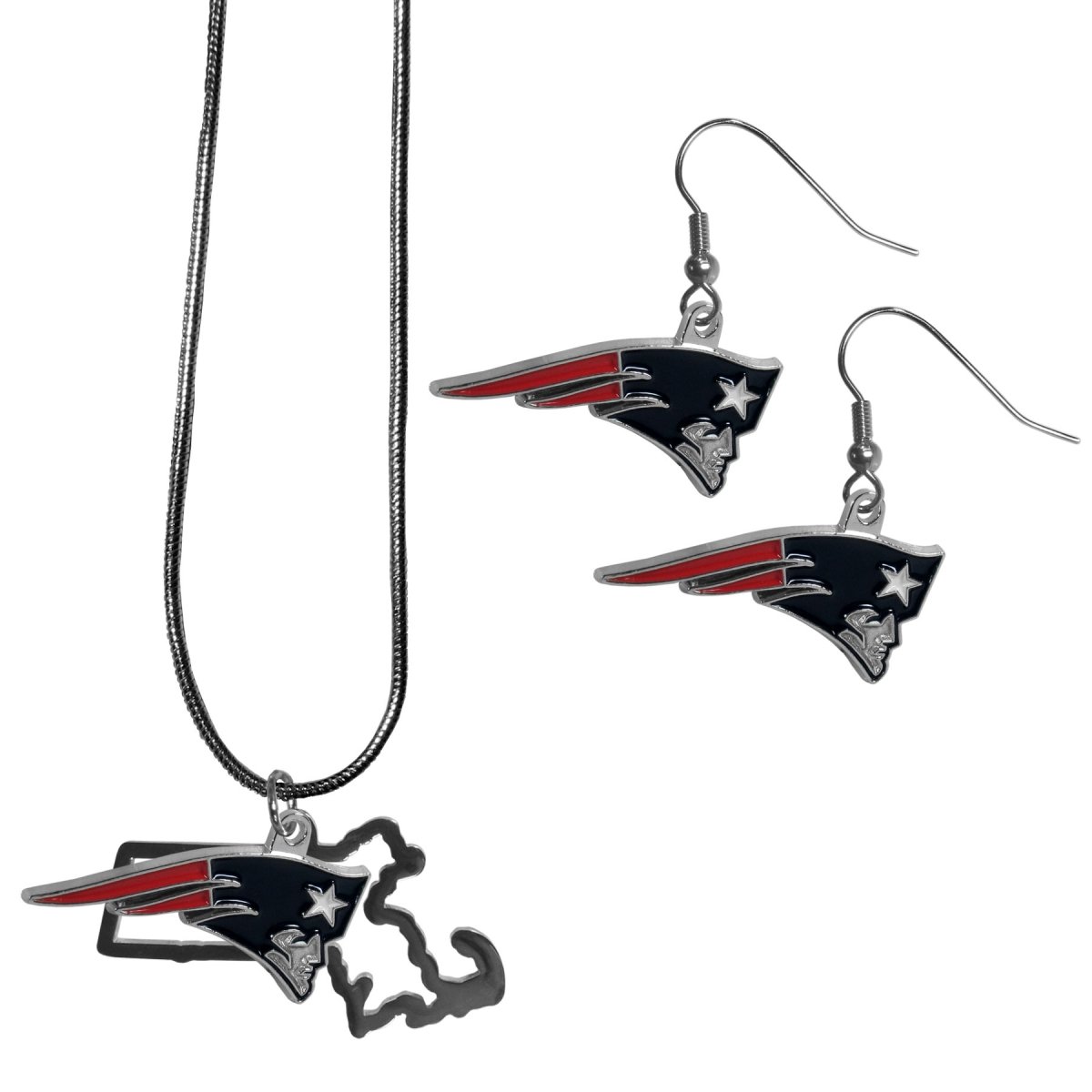 Siskiyou FDEN120SN Female NFL New England Patriots Dangle Earrings & State Necklaces Set - Set of 2 -  SiskiyouSports