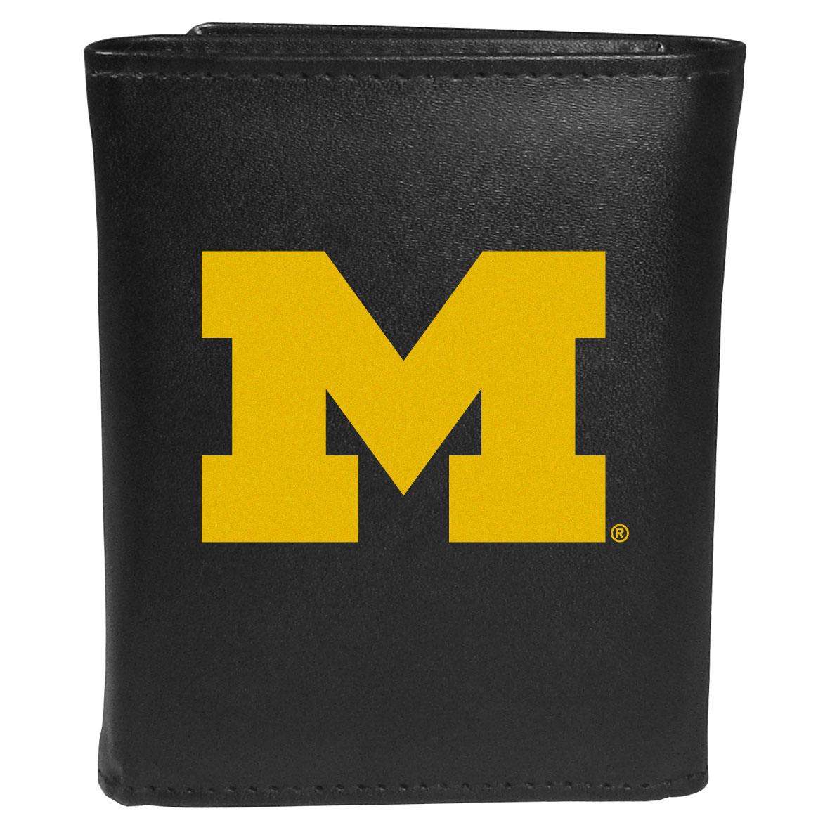 Male NCAA Michigan Wolverines Leather Tri-fold Logo Large Wallet - One Size