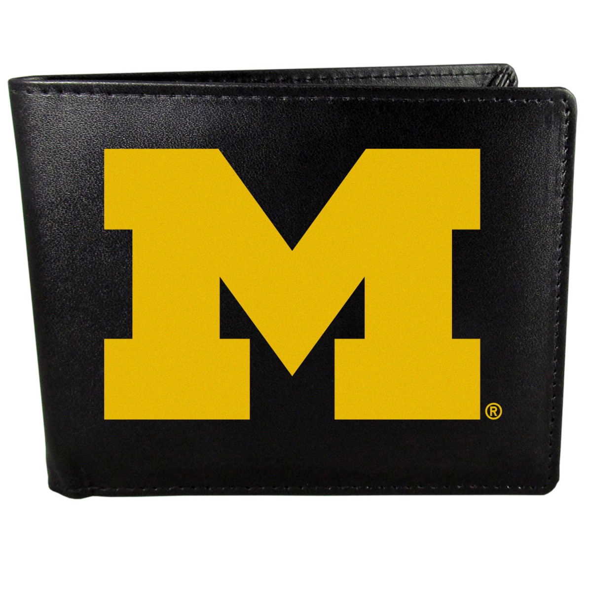 Male NCAA Michigan Wolverines Leather Bi-fold Logo Large Wallet - One Size