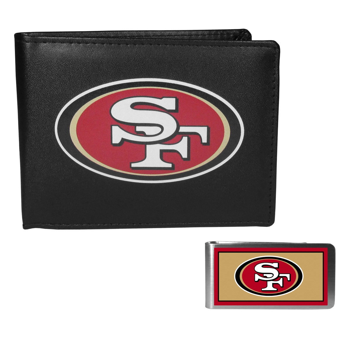 Siskiyou FLBF075LMP Male NFL San Francisco 49ers Leather Bi-fold Wallet & Color Money Clip - One Size