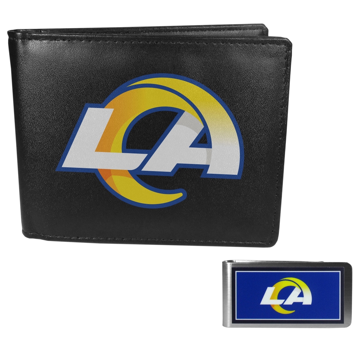 Siskiyou FLBF130LMP Unisex NFL Los Angeles Rams Leather Bi-fold Wallet & Color Money Clip