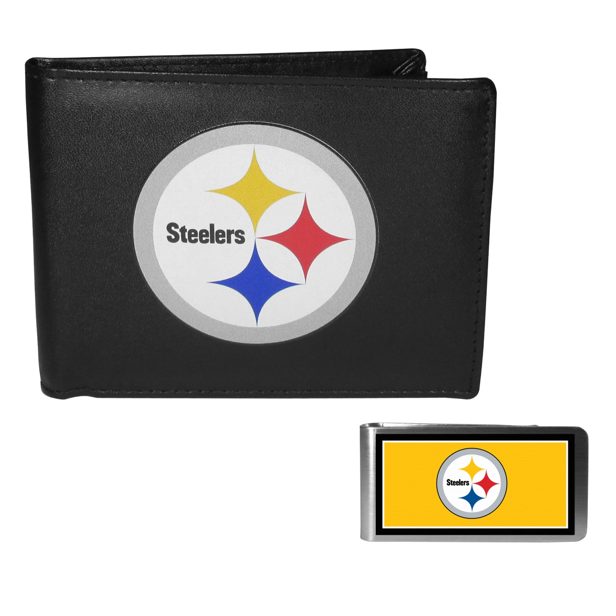 Siskiyou FLBF160LMP Unisex NFL Pittsburgh Steelers Leather Bi-fold Wallet & Color Money Clip