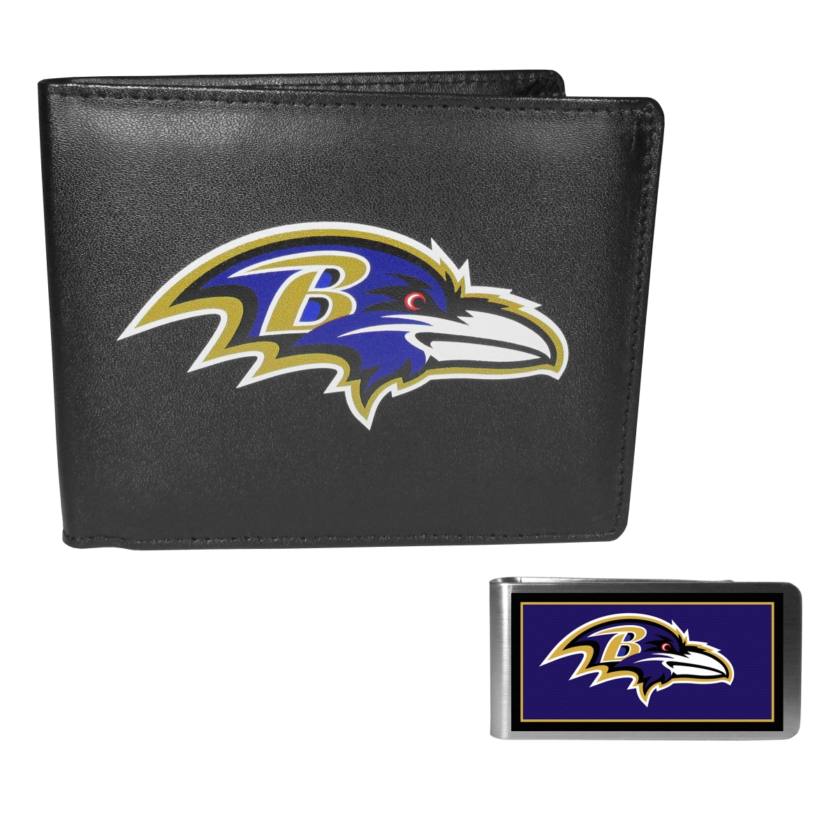 Siskiyou FLBF180LMP Unisex NFL Baltimore Ravens Leather Bi-fold Wallet & Color Money Clip