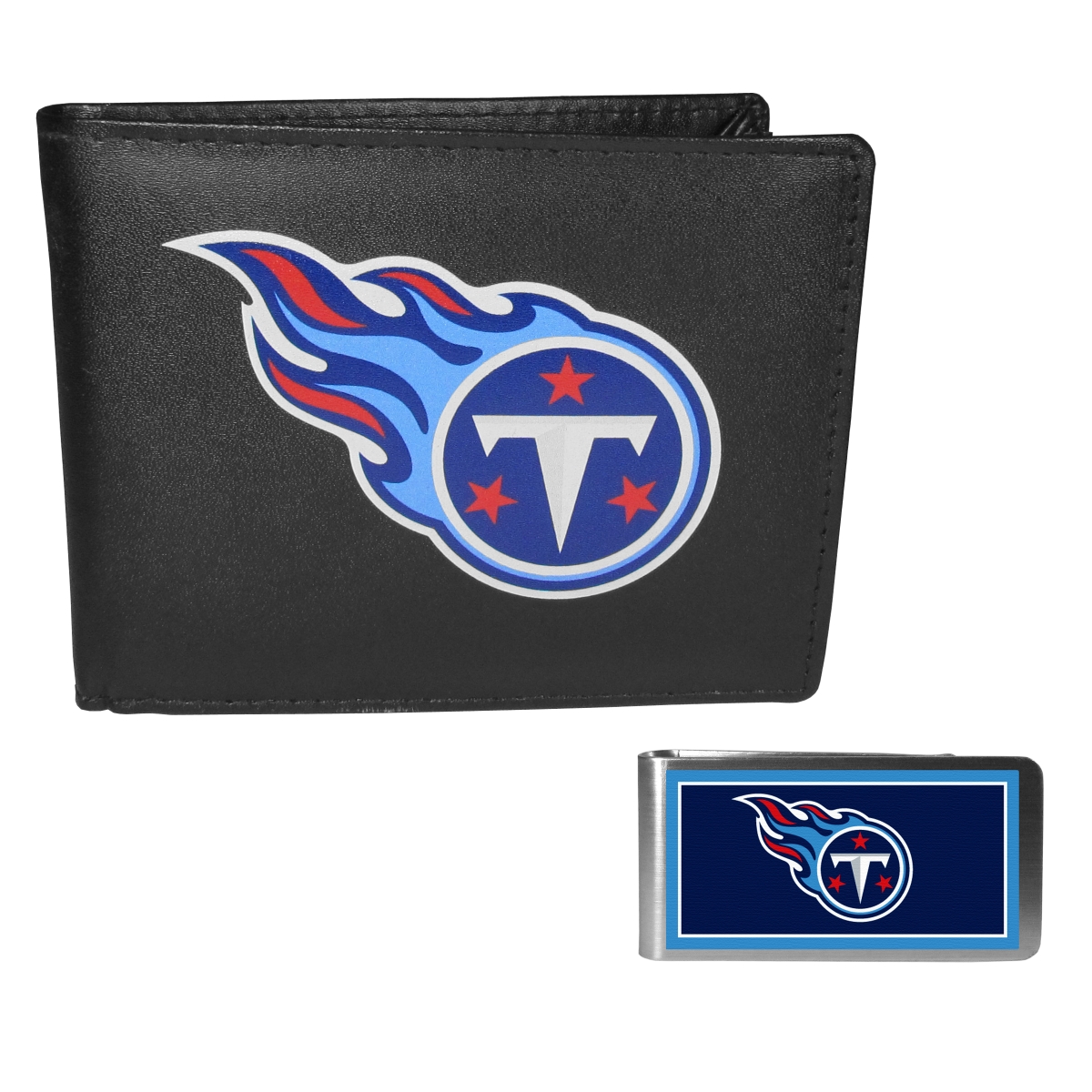 Siskiyou FLBF185LMP Male NFL Tennessee Titans Leather Bi-fold Wallet & Color Money Clip - One Size