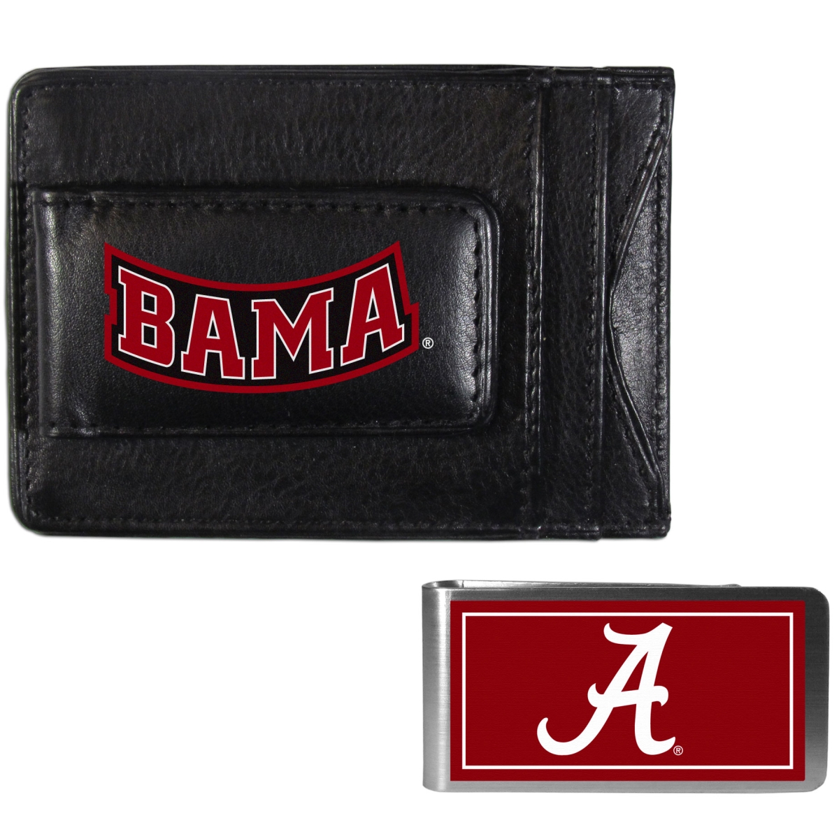 Siskiyou  Unisex NCAA Alabama Crimson Tide Leather Cash & Cardholder & Color Money Clip - One Size