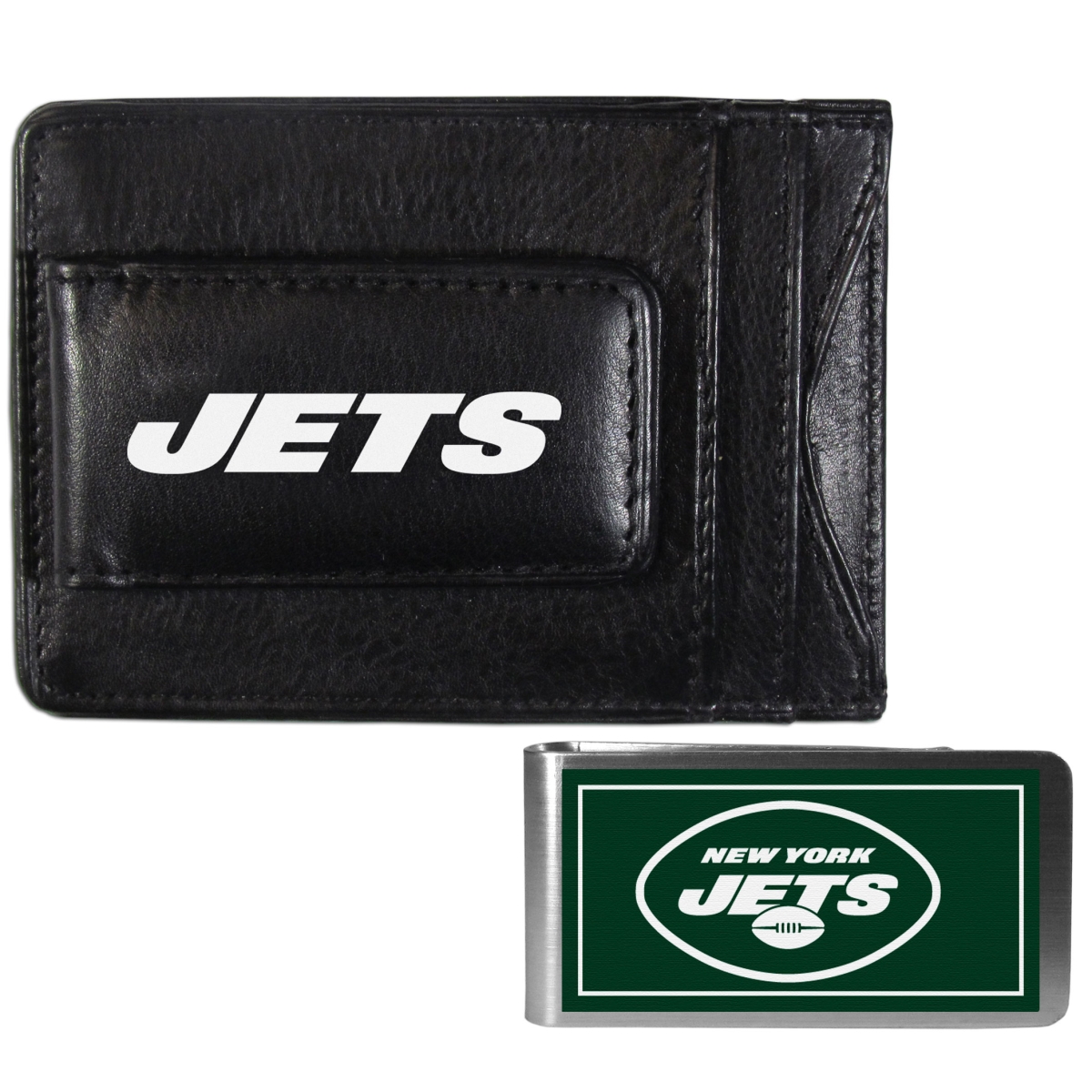 Siskiyou FCCP100LMP Unisex NFL New York Jets Leather Cash & Cardholder & Color Money Clip - One Size