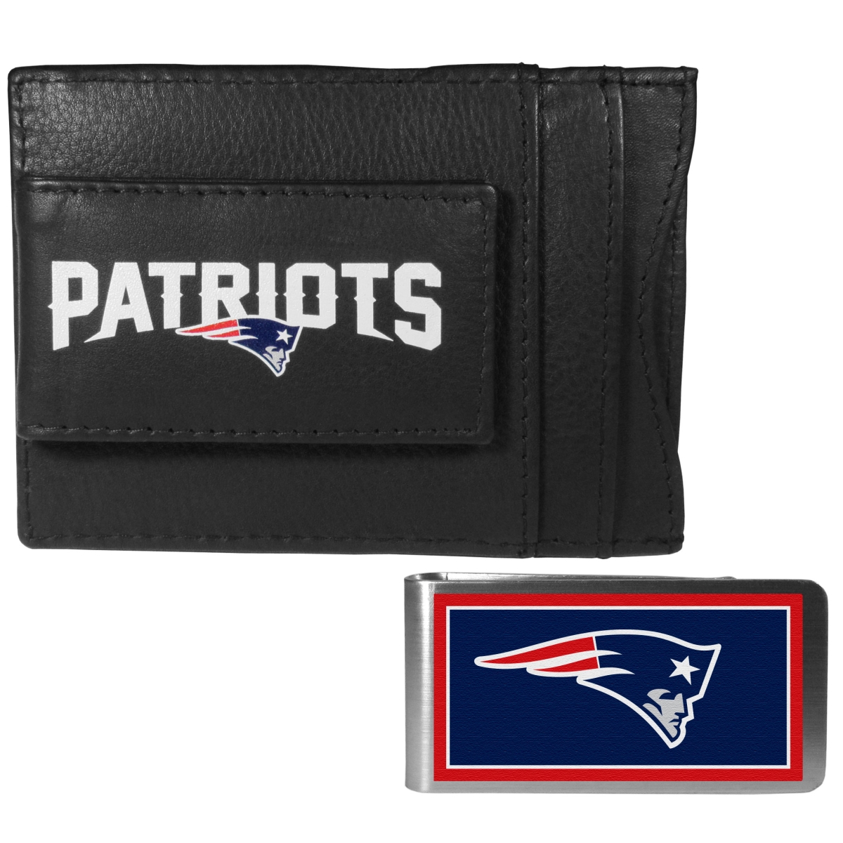 Siskiyou FCCP120LMP Unisex NFL New England Patriots Leather Cash & Cardholder & Color Money Clip - One Size