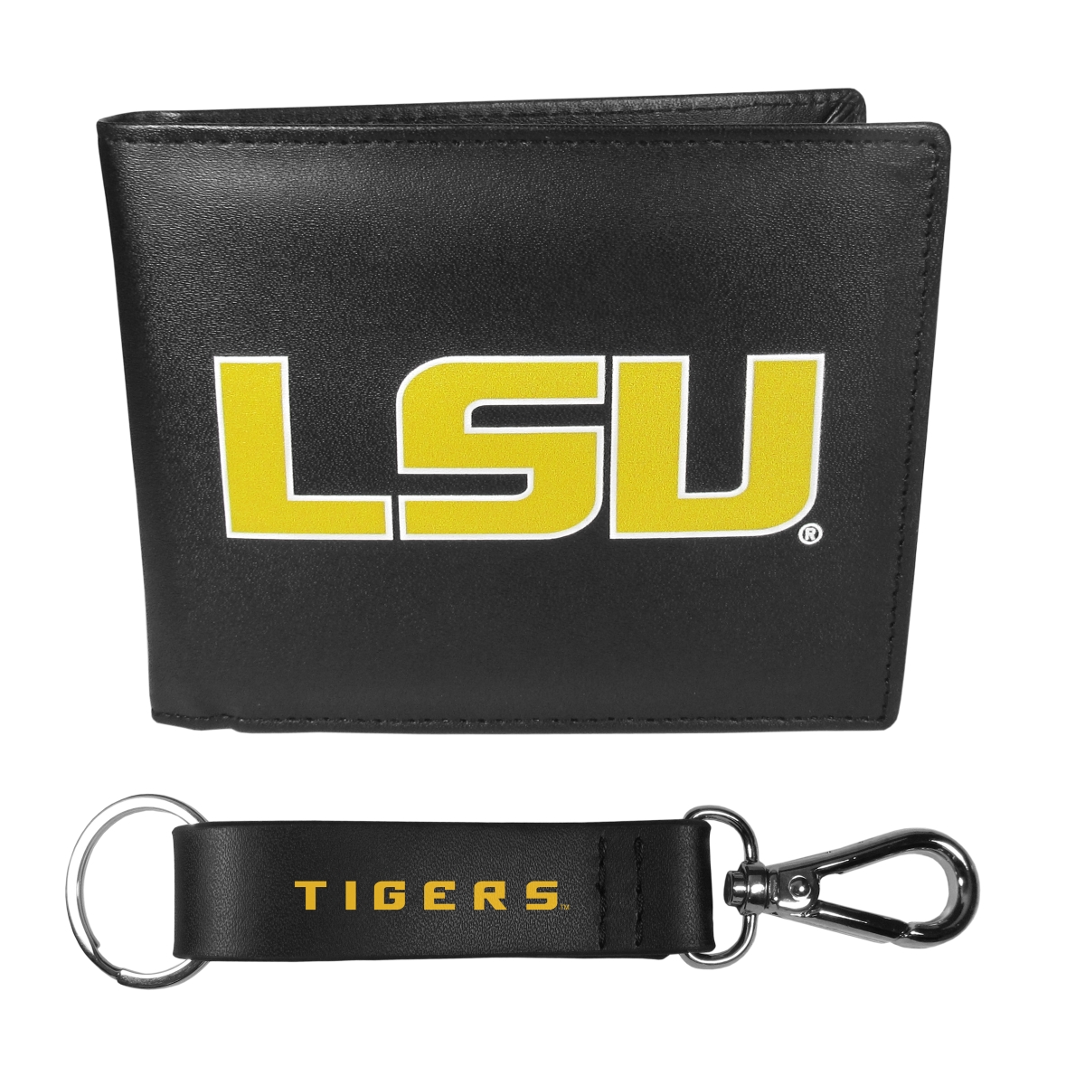 Siskiyou CBIL43KCS Male NCAA LSU Tigers Bi-fold Wallet & Strap Key Chain - One Size