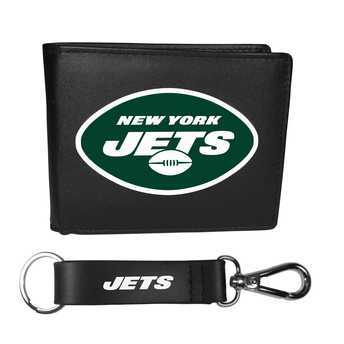 Siskiyou FBIL100KCS Male NFL New York Jets Bi-fold Wallet & Strap Key Chain - One Size