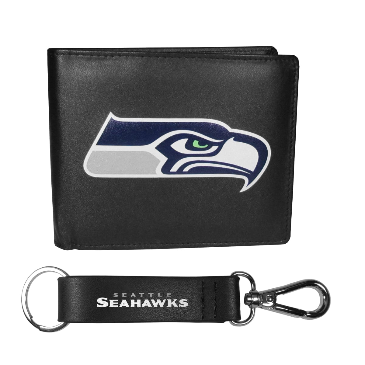 Siskiyou FBIL155KCS Male NFL Seattle Seahawks Bi-fold Wallet & Strap Key Chain - One Size