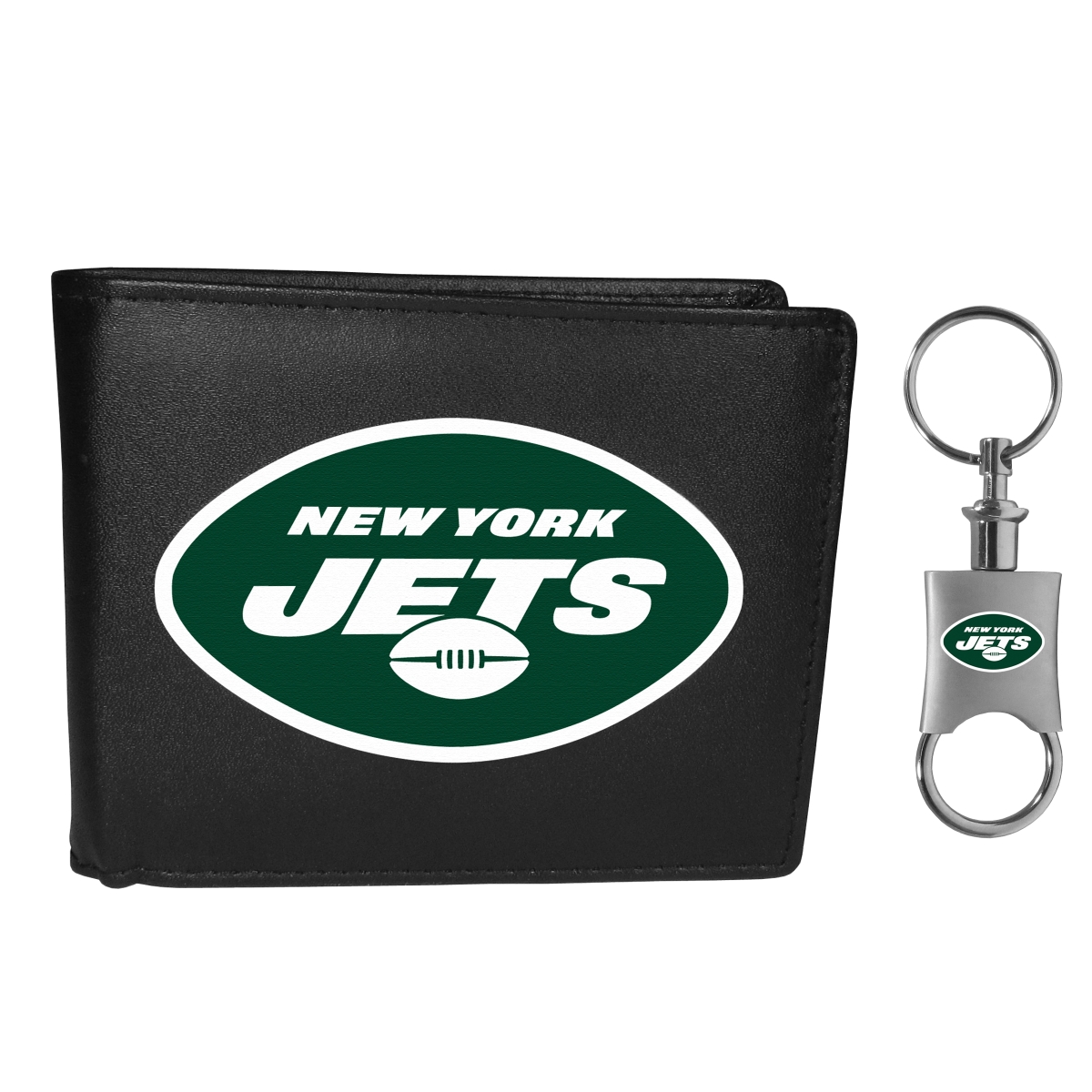Siskiyou FBIL100KPV Male NFL New York Jets Bi-fold Wallet & Valet Key Chain - One Size