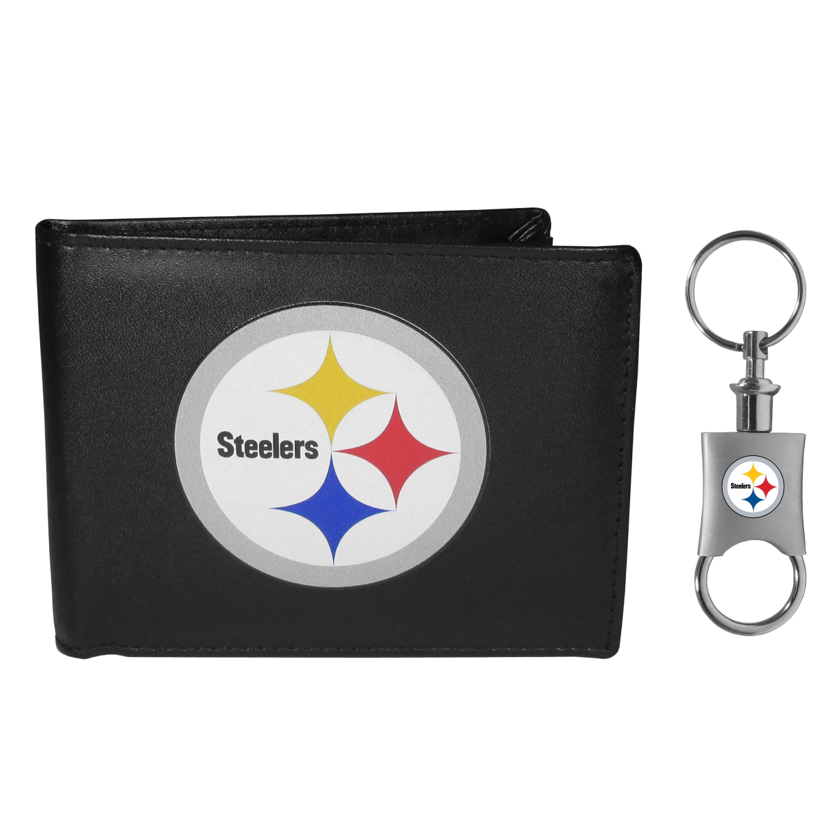 Siskiyou FLBF160KPV Male NFL Pittsburgh Steelers Leather Bi-fold Wallet & Valet Key Chain - One Size
