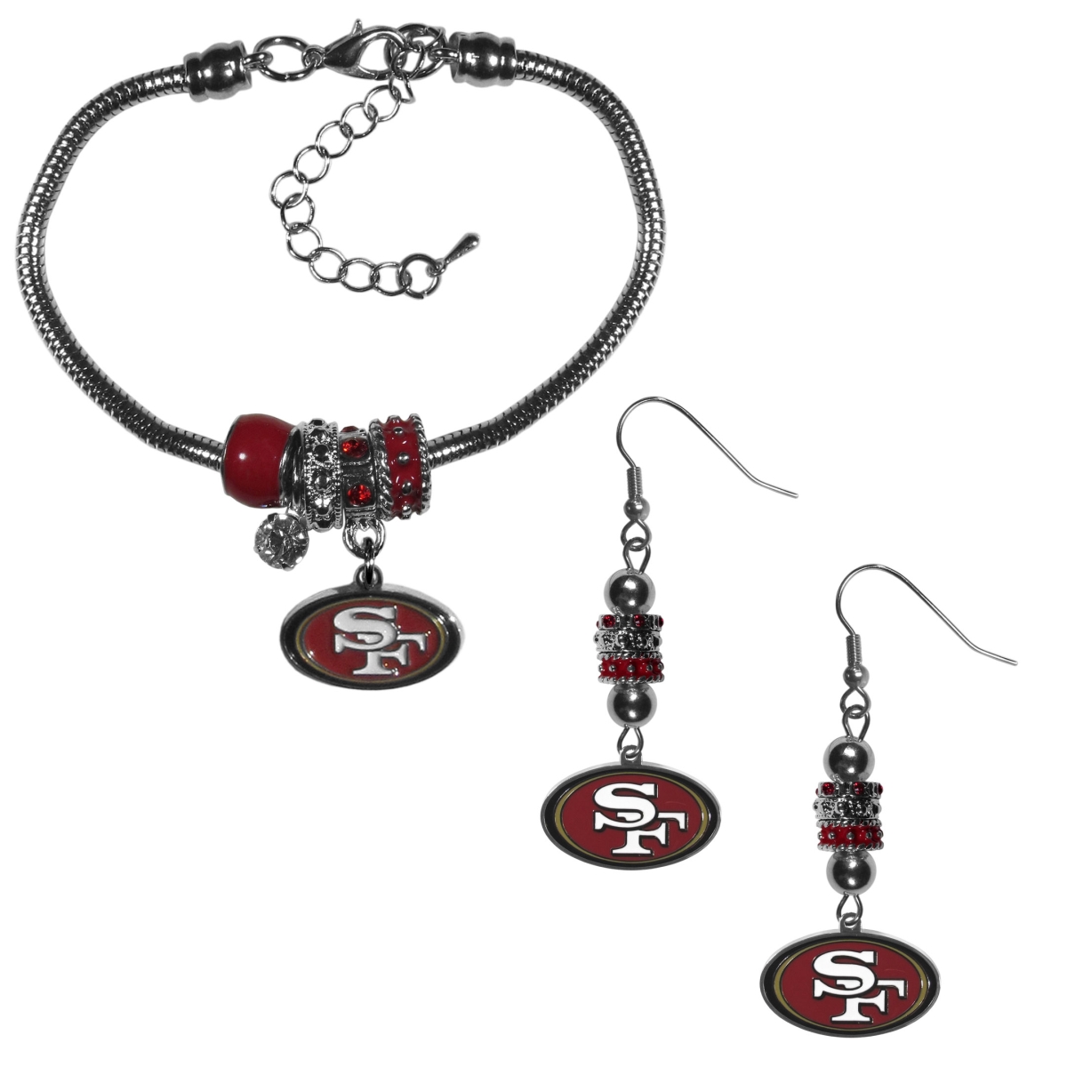 Siskiyou FEBE075BBR Female NFL San Francisco 49ers Euro Bead Earrings & Bracelet Set