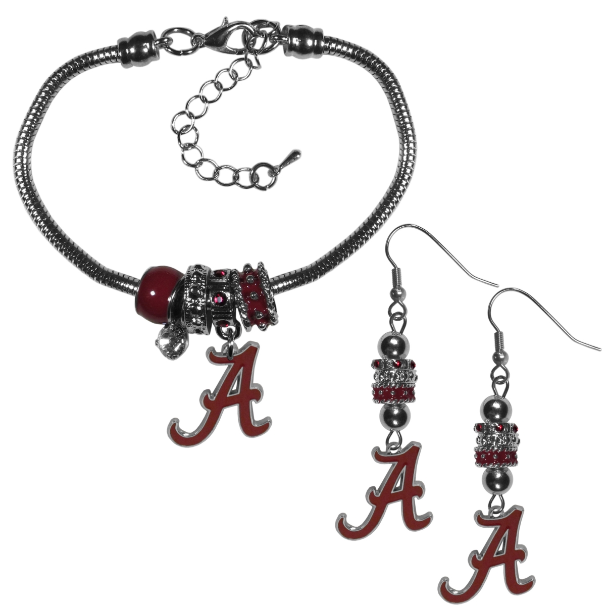 Siskiyou CEBE13BBR Female NCAA Alabama Crimson Tide Euro Bead Earrings & Bracelet Set