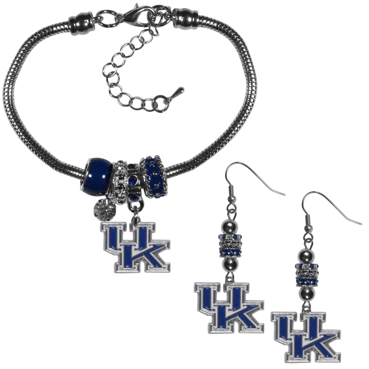 Siskiyou CEBE35BBR Female NCAA Kentucky Wildcats Euro Bead Earrings & Bracelet Set