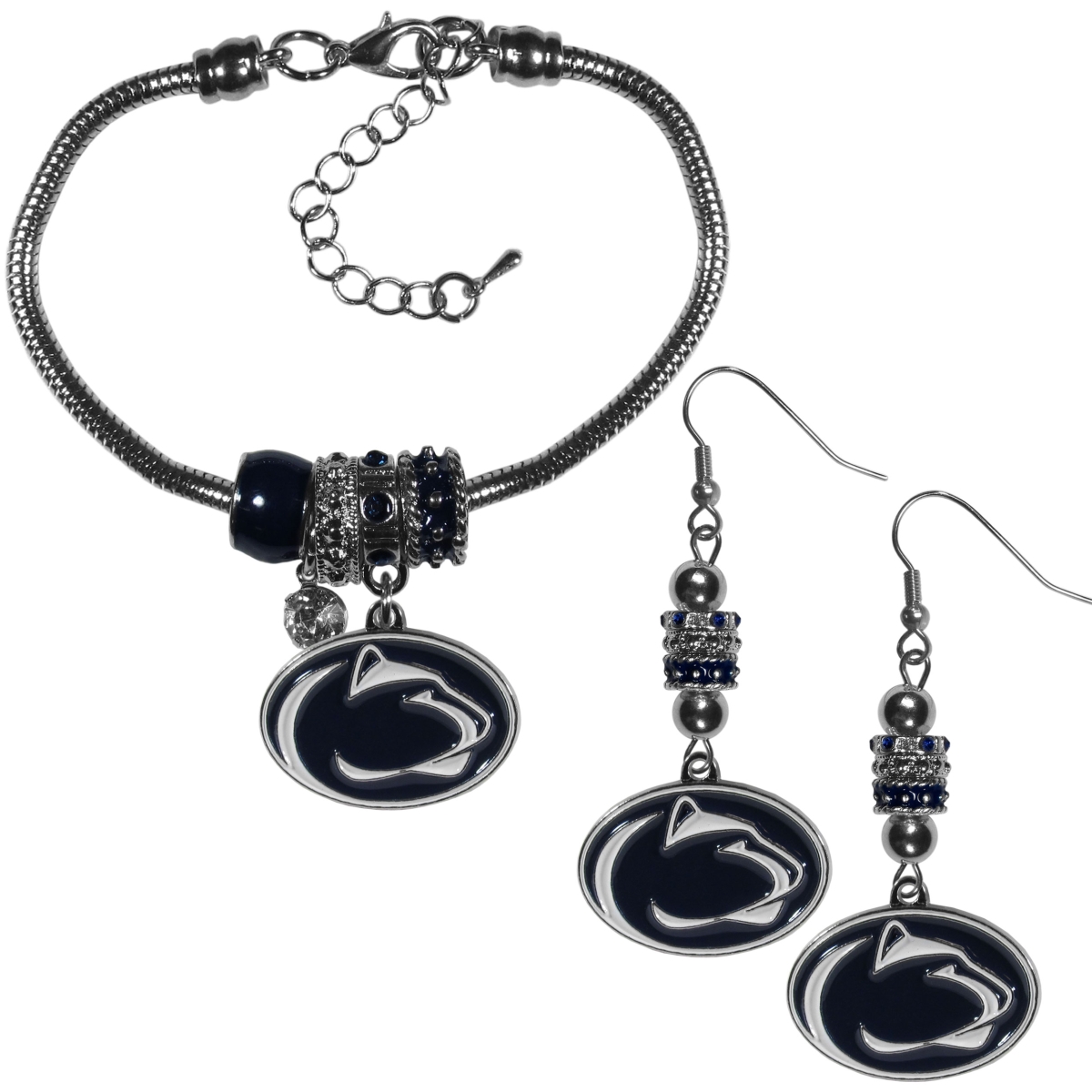 Siskiyou CEBE27BBR Female NCAA Penn State Nittany Lions Euro Bead Earrings & Bracelet Set