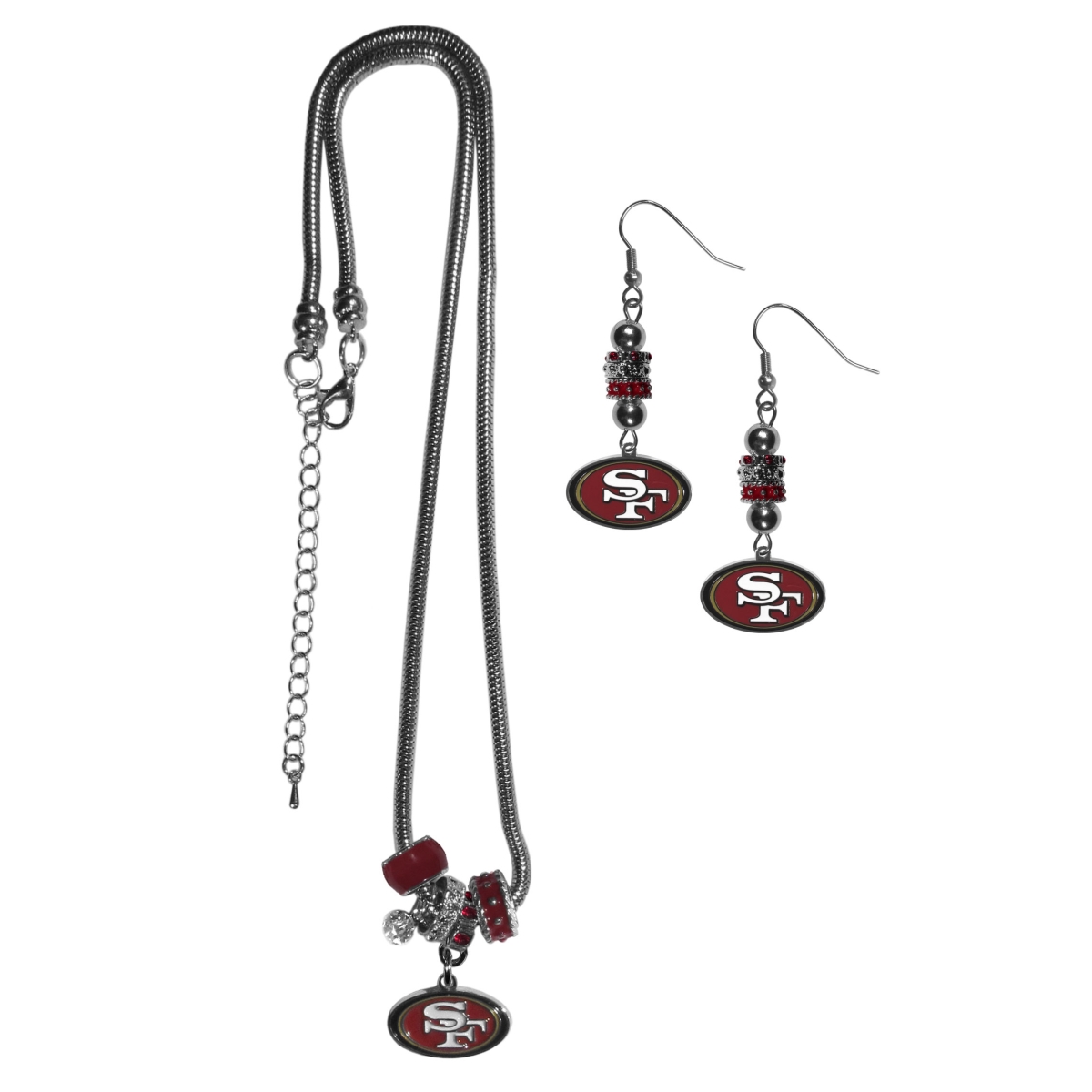 Siskiyou FEBE075BNK Female NFL San Francisco 49ers Euro Bead Earrings & Necklaces Set