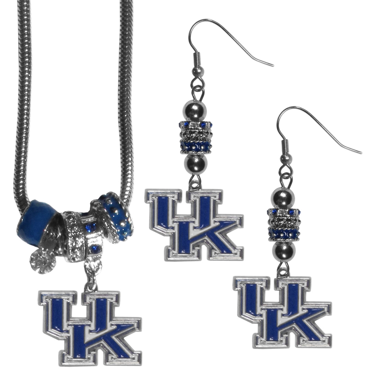 Siskiyou CEBE35BNK Female NCAA Kentucky Wildcats Euro Bead Earrings & Necklaces Set