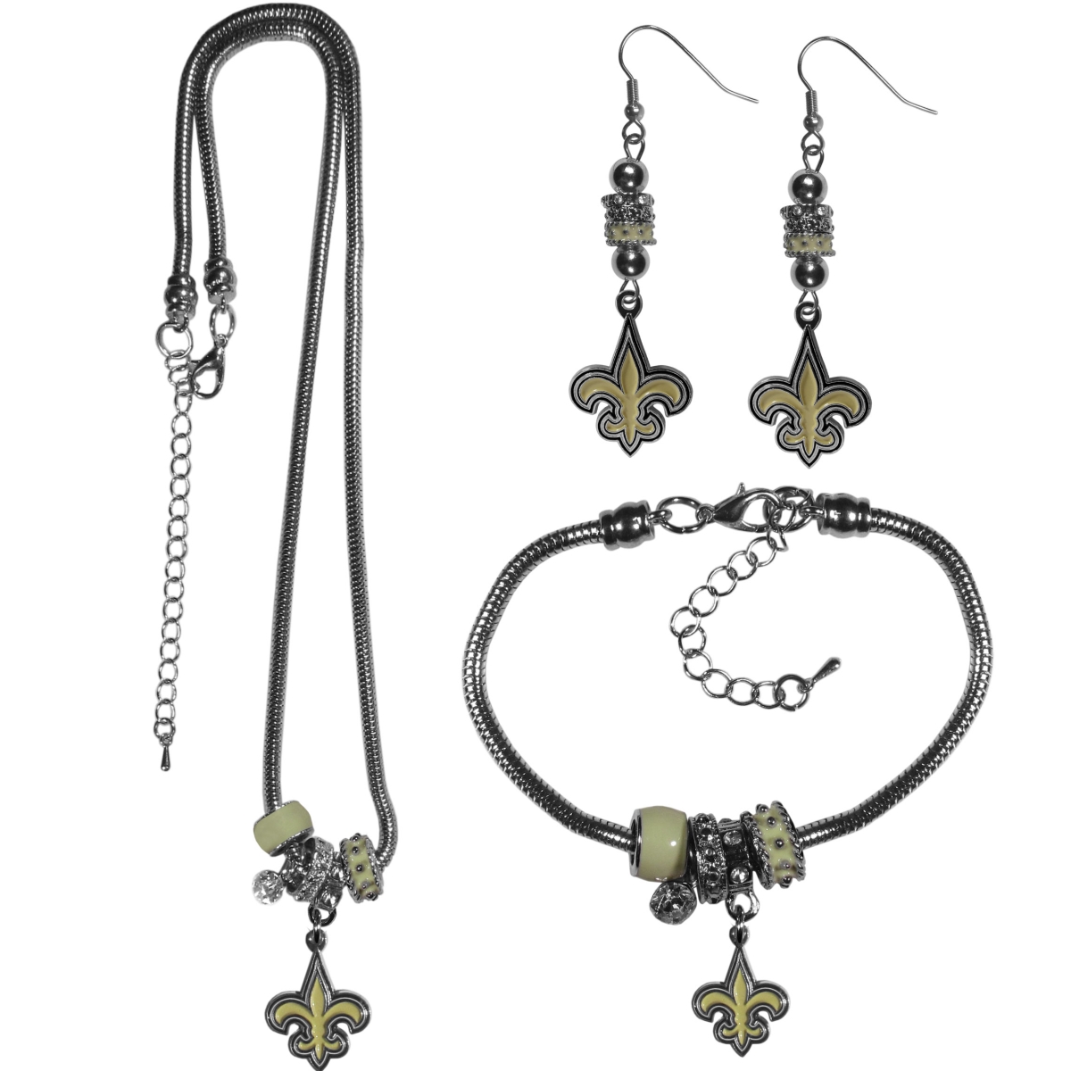 Siskiyou F3EB150 Female NFL New Orleans Saints Euro Bead Jewelry Set - 3 Piece
