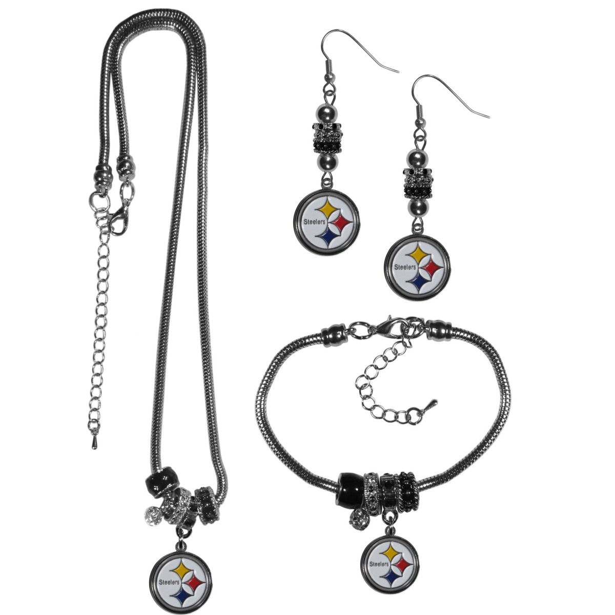 Siskiyou F3EB160 Female NFL Pittsburgh Steelers Euro Bead Jewelry Set - 3 Piece